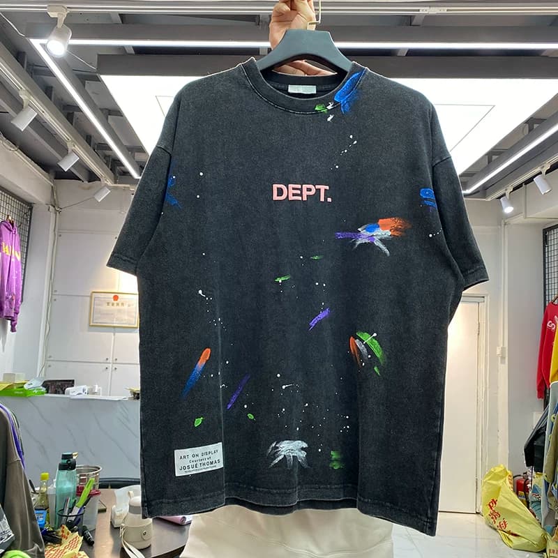 Gallery dept foam letters color splash ink retro wash old loose summer casual short-sleeved T-shirt