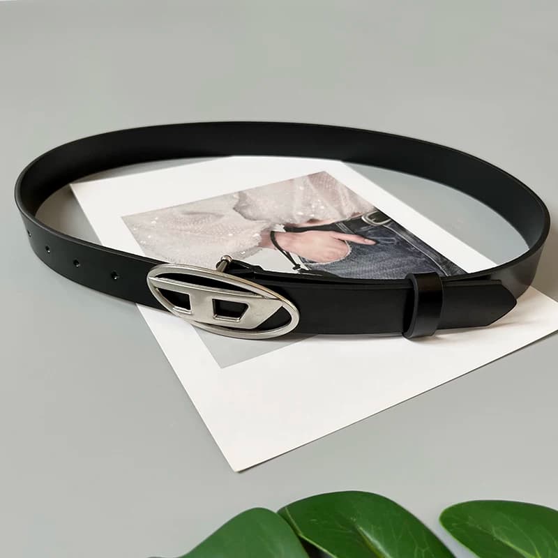 American retro ins genuine leather belt men's same style large hardware buckle letter D logo belt women's casual all-matching