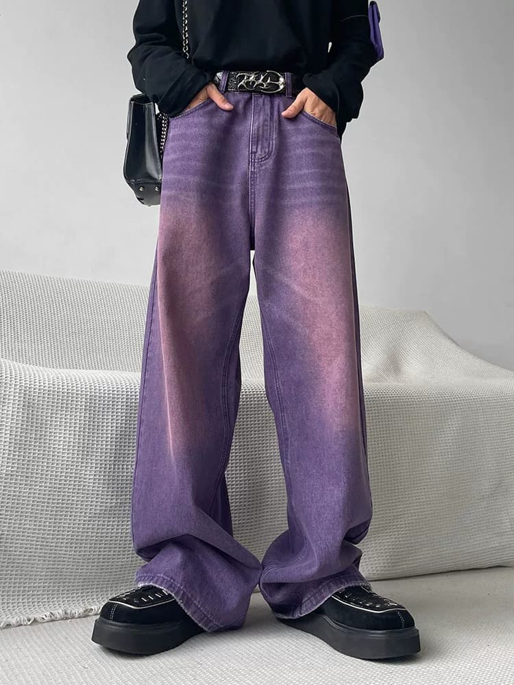 SHUNP niche high-end purple straight loose casual jeans ins trendy wide-leg slim trousers men