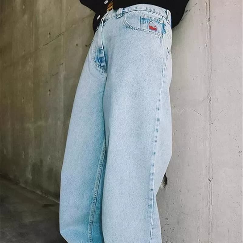 Trendy hip-hop skateboard jeans Wang Yibo same loose daddy pants wide-leg jeans straight mid-waist street
