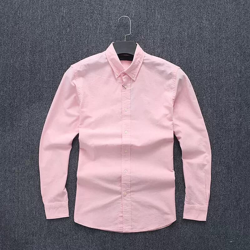 Men's soft washed natural cotton men's spring new Oxford shirt solid color slim shirt
