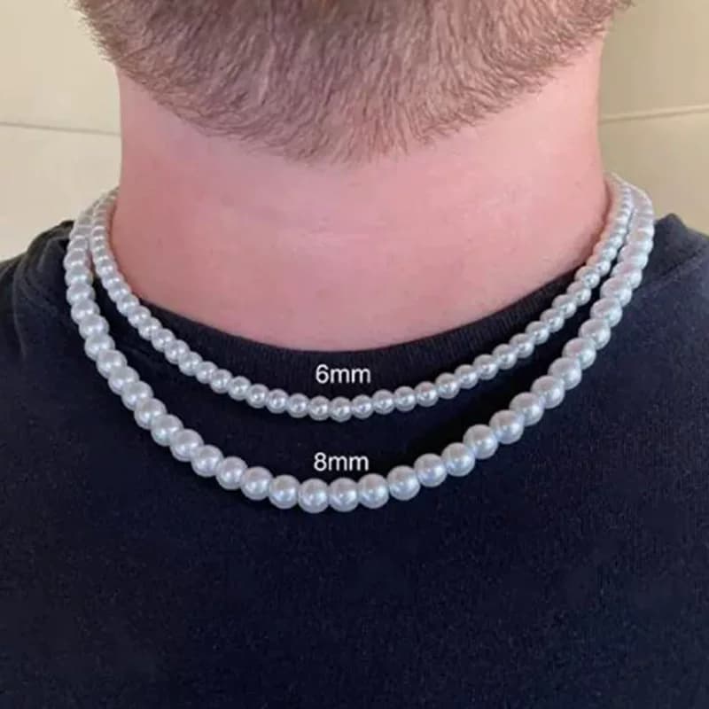 Pearl Necklace Men Simple Handmade Strand Bead Necklace New