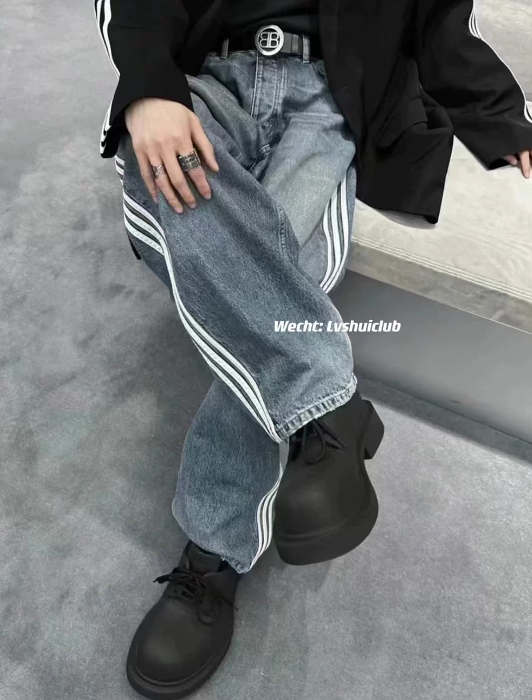 Ready stock Independent 23SS joint show striped stitching washed silhouette jeans