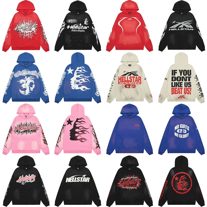 Hellstar Sports Zip Up Hoodie Large Logo Washed Cotton Hoodie for Men and Women