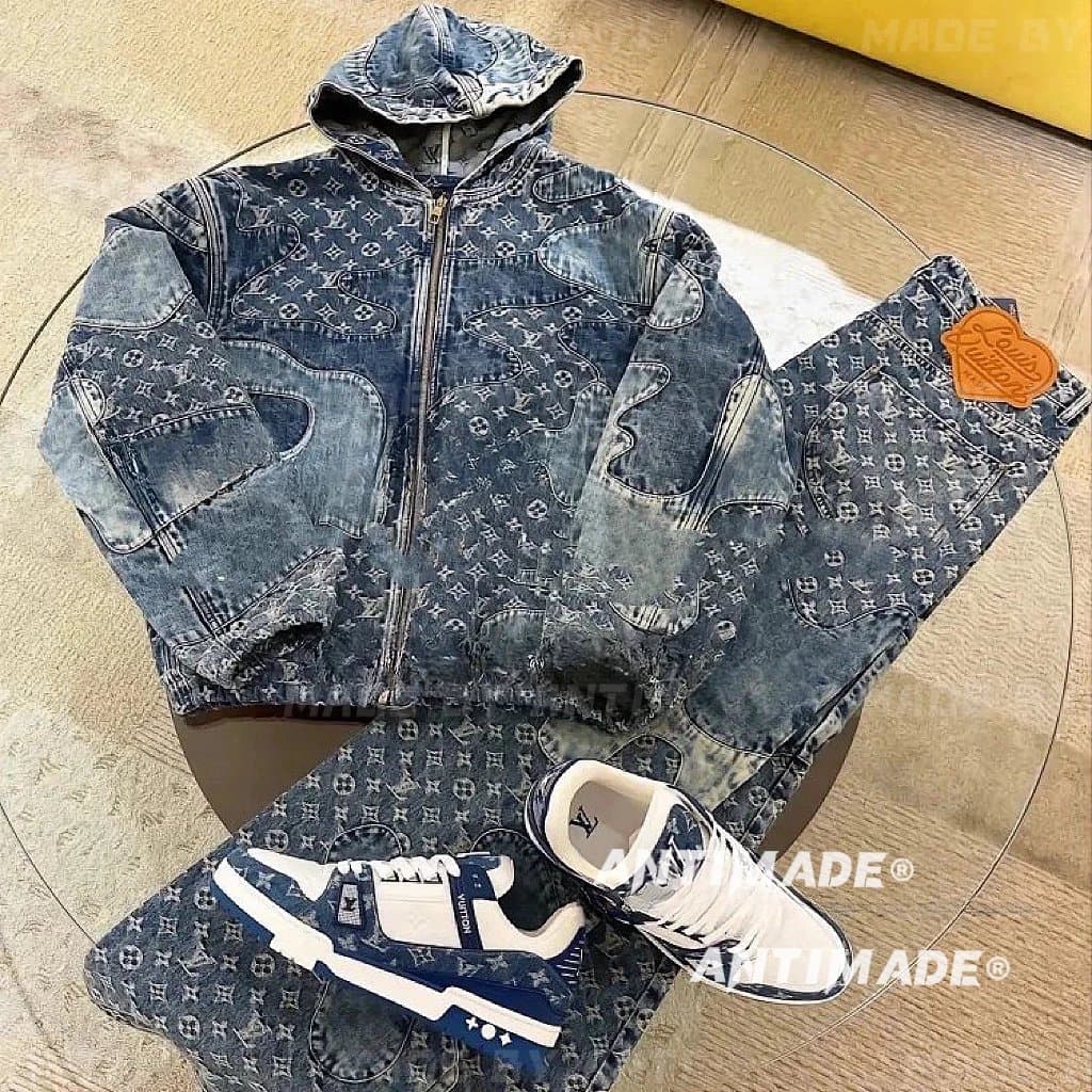 Super Heavy Nigo co branded washed and distressed floral print denim jacket hoodie for men and women couples casual jacket
