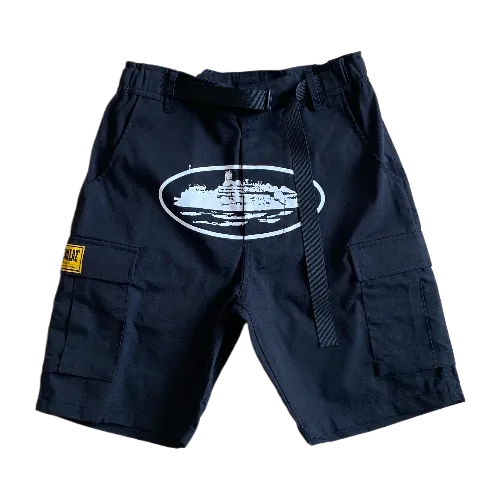 corteiz cargo shorts black