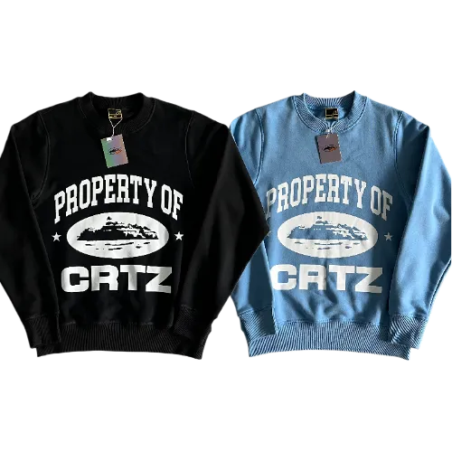 corteiz hoodie property black -baby blue