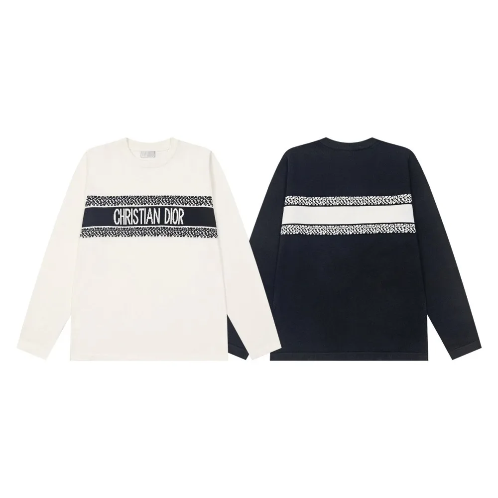 Dior-Style Logo Stripe Long Sleeve Tee - Image 1